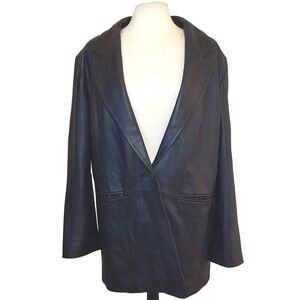 Denim & Co. Oversize Black Leather Fully Lined Single Button Loose Fit Jacket XL
